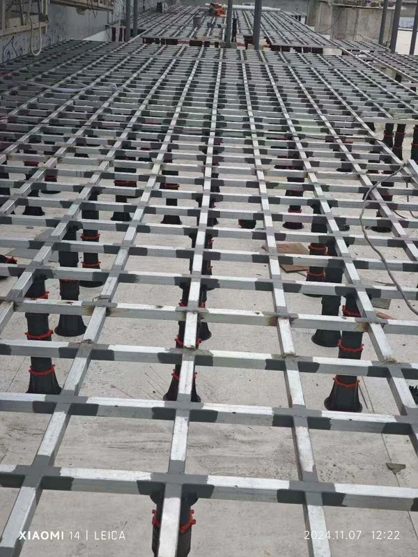 WPC rooftop decking frame supported by pedestals